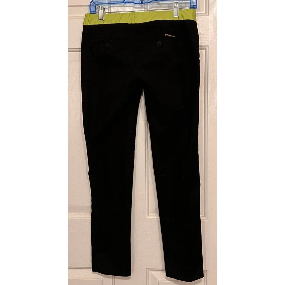 Michael Kors Cropped Pants Black with Lime‎ Green Waist Band Size 2